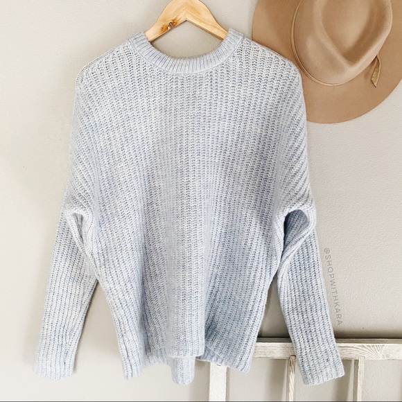 Zara Sweaters - Zara Knit Light Blue Ribbed Crewneck Sweater M